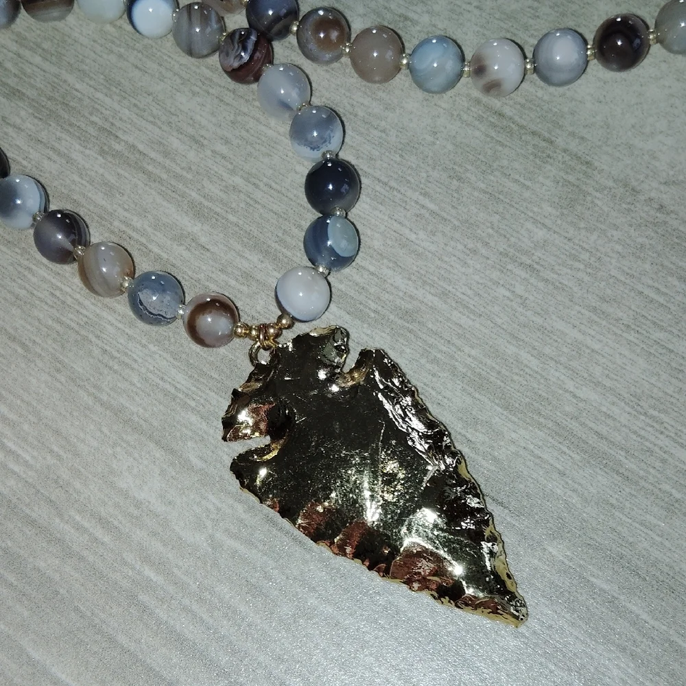 Nordstrom Multicolor Stone Beaded Necklace with Gold Tone Arrowhead Pendant - Picture 5 of 6